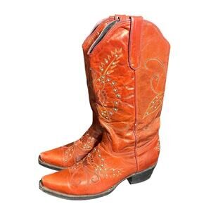 Denver Mountain Boots Cowboy Western Red Cowgirl Leather Riding Boots Size 9